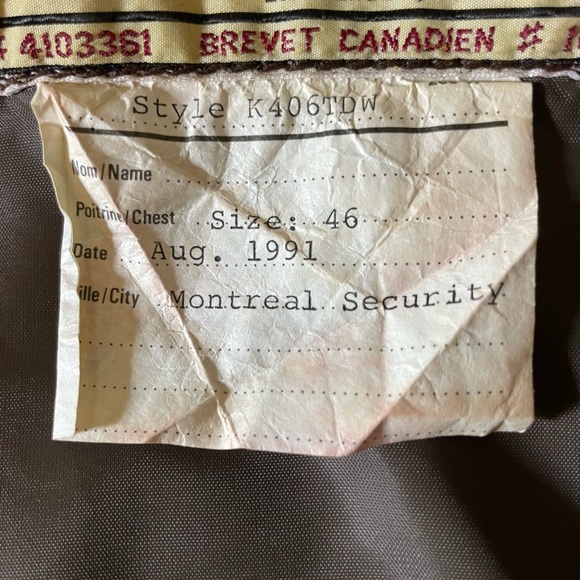 Vintage Protector Montreal Security Winter  Bomber Jacket Sz 46 Long Brown - Picture 12 of 16